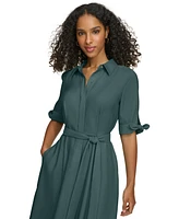 Calvin Klein Petite Tie-Front Short-Sleeve Tie-Waist Dress