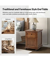 Hulala Home Tasia Traditional End Table with Hooded Caster Wheels and Adjustable Shelves
