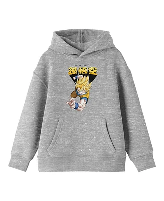 Dragon Ball Z Boys Goku Attack With Bursting Name Long Sleeve Athletic Heather Youth Hooded Sweatshirt -Large