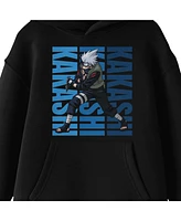 Naruto Boys Kakashi Action Pose Long Sleeve Youth Black Hooded Sweatshirt-xl