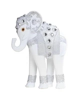 Fc Design "2-pc Set" 7"H Standing Long Legged Elephant with Decorative Gem Statue Slim Elephant in Silver Figurine Statue Ornament Home Room Office De