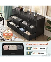 Wlive Wide Fabric Dresser 6 Drawer Tv Stand for 60/" Dressers Bedroom Furniture Large Storage Tower Unit with Bins Bedro