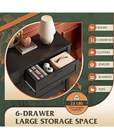 Wlive 6 Drawer Dresser Retro Chest of Drawers with Metal Handle Double Wood Dresser for Bedroom Living Room Large Storage Cabinet