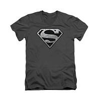 Superman Men's Super Metallic Shield Short Sleeve Adult V Neck Tee / T-Shirt