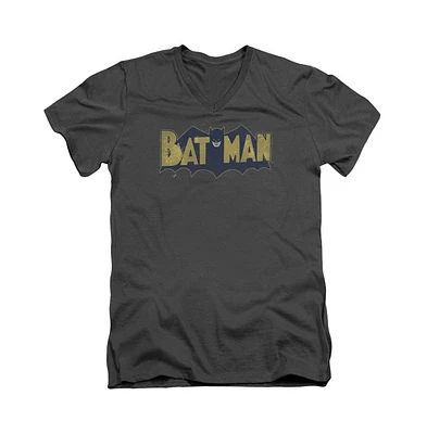 Batman Men's Vintage Logo Splatter Short Sleeve Adult V Neck Tee / T-Shirt