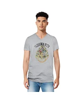 Harry Potter Mens Hogwarts Crest Short Sleeve Adult V Neck Premium Cotton Tee / T-Shirt
