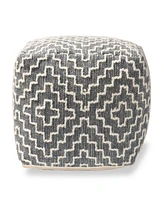 Baxton Studio Benjamin Modern and Contemporary Bohemian Grey and Ivory Handwoven Cotton Blend Pouf Ottoman