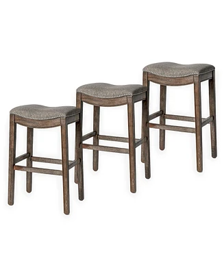 Maven Lane Adrien Backless Saddle Kitchen Bar Stool, Walnut Finish, Set of 3