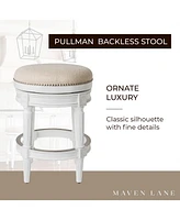 Maven Lane Pullman Backless Counter Stool in Alabaster White Finish with Cream Fabric Upholstery, Set of 4
