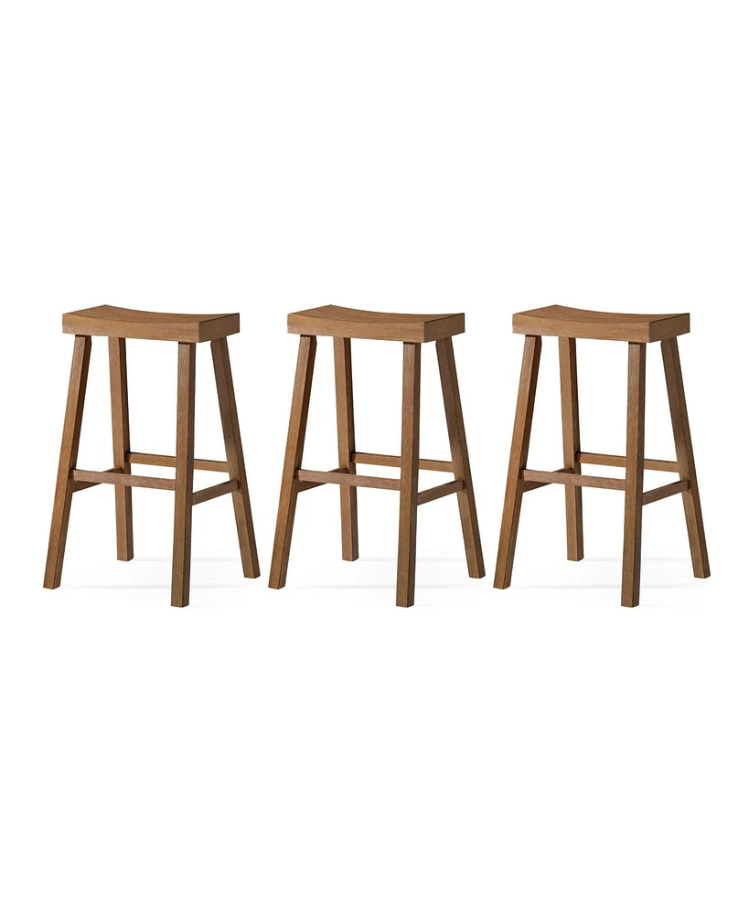 Maven Lane Vincent Wooden Rustic Aesthetic Kitchen Bar Stool, Set of 3