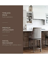 Maven Lane Vienna Bar Stool, Oak Finish, Ash Grey Upholstery, Set of 3