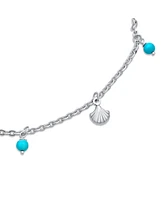 Bling Jewelry Nautical Charm Anklet Ankle Bracelet with Synthetic Turquoise Clam Seashell Sterling Silver