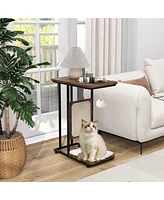Gymax Cat Tree & C- Shaped Cat Side Table w/ Scratching Board Hanging Toy Rustic
