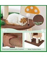Gymax Wooden Cat Tree w/ Sisal Scratch Board & Post Padded Perch Hanging Toys Modern