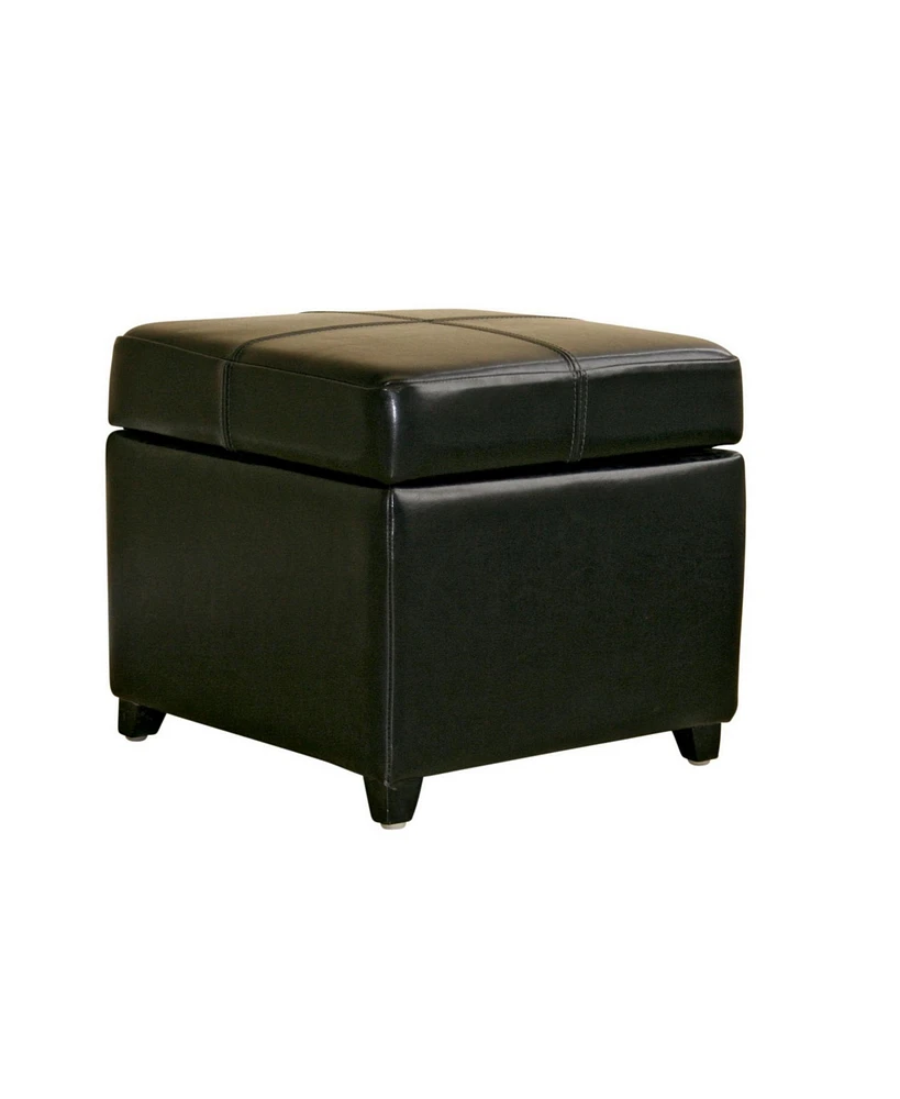 Baxton Studio Black Full Leather Storage Cube Ottoman