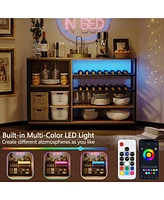 gaomon Wine Bar Cabinet, Industrial Bar Cabinets with Led Lights & Power Outlets Liquor Cabinet with Mesh Door and Cup Hooks Coffee Bar Cabinet for Ki