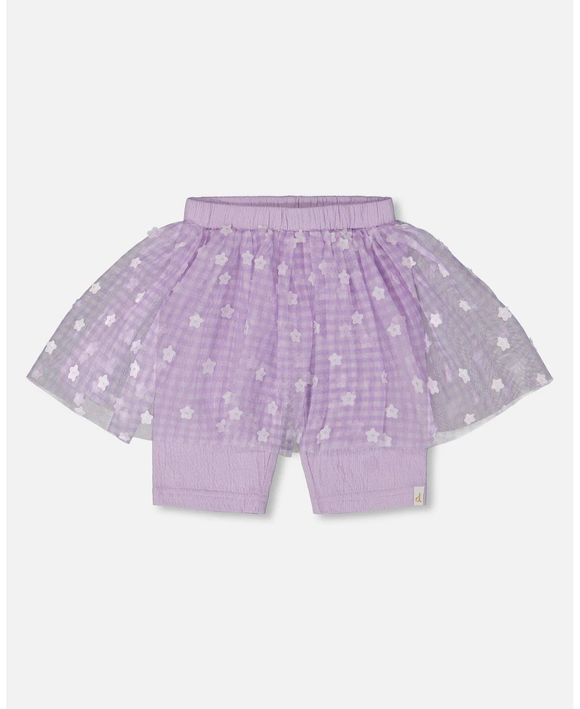 Deux par Toddler Girls Crinkle Biker Short With Flower Mesh Skirt Lilac White Flowers - Toddler|Child