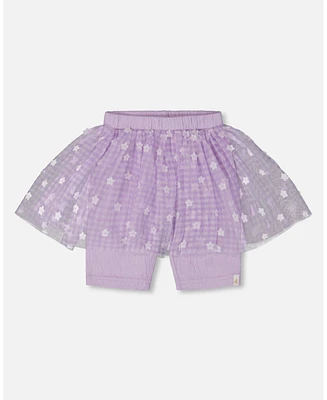 Deux par Toddler Girls Crinkle Biker Short With Flower Mesh Skirt Lilac White Flowers - Toddler|Child