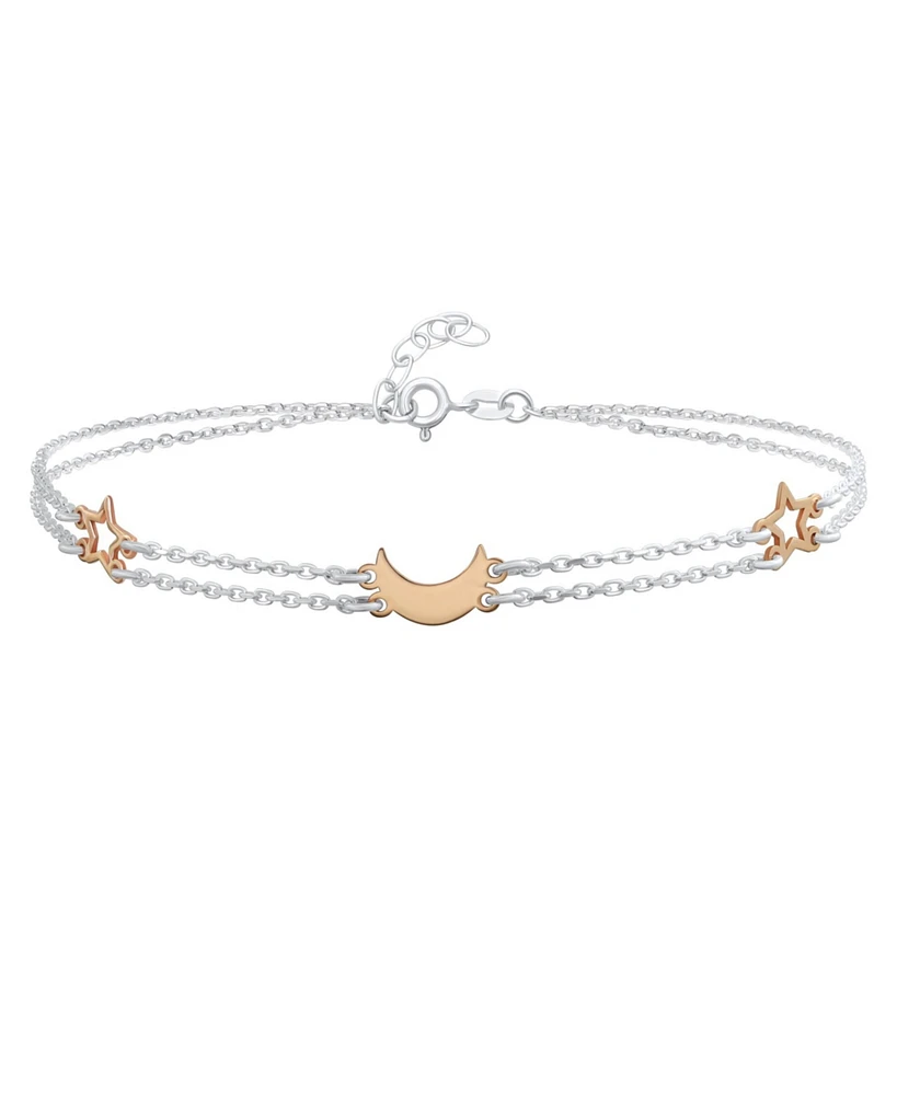 Bling Jewelry Double Chain Moon Stars Anklet Ankle Bracelet Rose Gold Sterling Silver