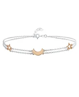 Bling Jewelry Double Chain Moon Stars Anklet Ankle Bracelet Rose Gold Sterling Silver