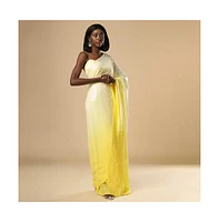 One Minute Saree Women's Sana White & Yellow Ombre Sequins