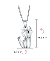 Bling Jewelry 3D Geometric Jewelry Set Origami Jewelry Animals Kitten Cat Stud Earrings & Pendant Necklace For Women .925 Sterling Silver