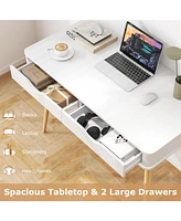 Gouun 43.5 Inch Computer Desk with 2 Drawers for Small Spaces