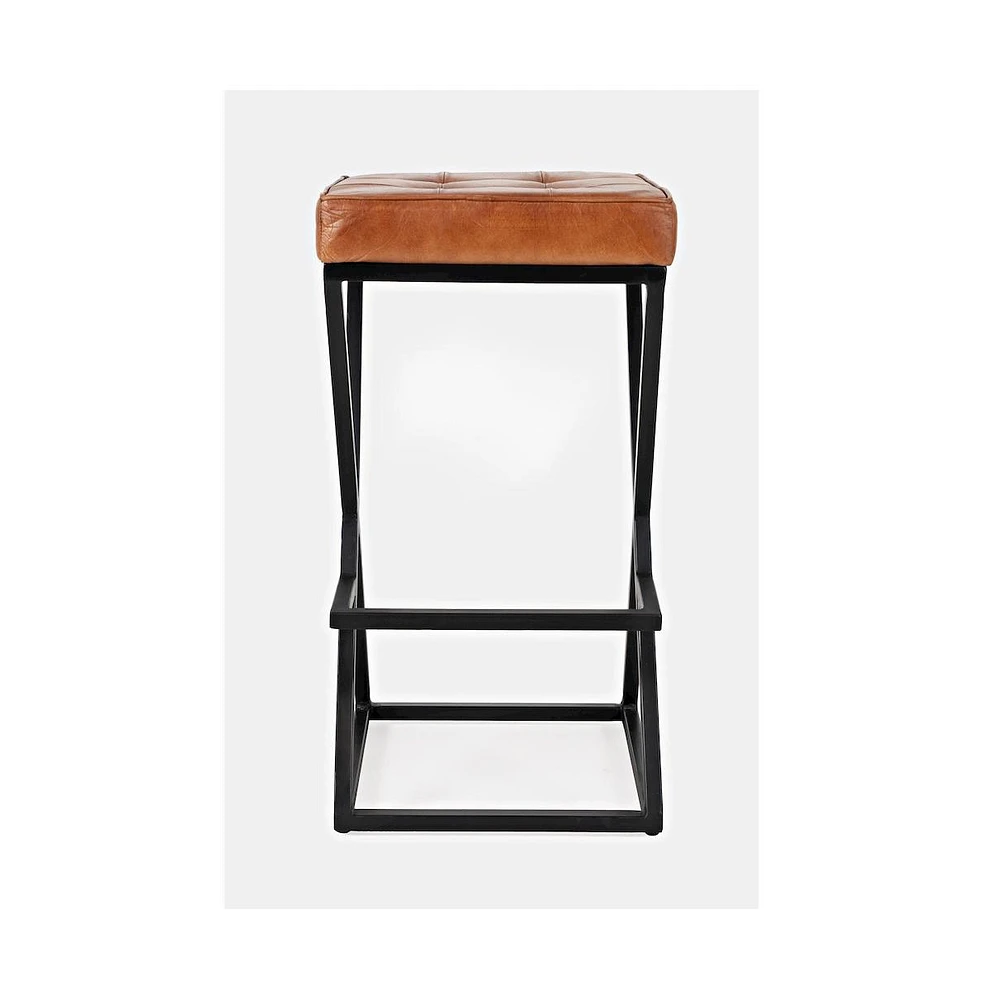 Jofran Brooks Distressed Modern Leather Backless Stool