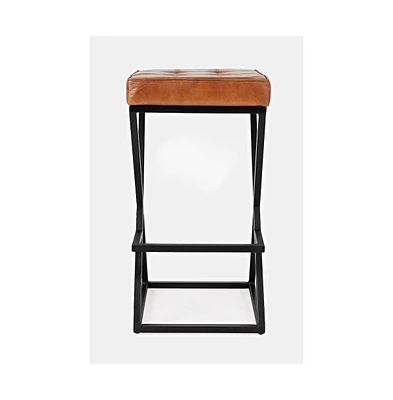 Jofran Brooks Distressed Modern Leather Backless Stool