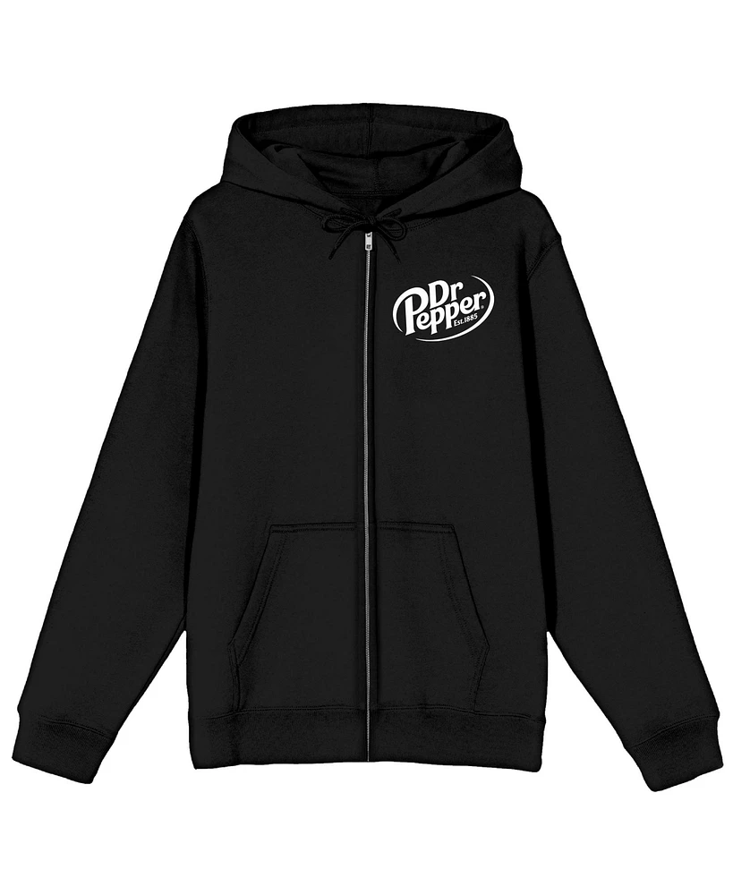 Dr. Pepper Men's Bottle Cap With Logo Adult Black Zippered Hoodie-3XL