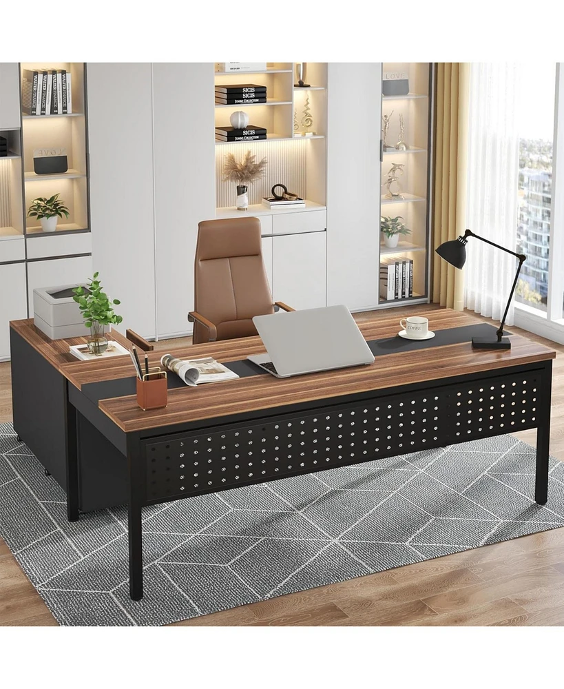 Tribesigns 70.8" Large Executive Office Desk and 47" Lateral File Cabinet Combo, L-Shaped Computer 2 Piece Business Furniture with Drawers Sh