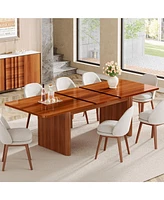 Tribesigns Extendable Dining Table, 62"–78" Fluted Dining Room Table for 6-8 People, Wood Kitchen Expanding Table for Dining Room & Kitchen, Wa