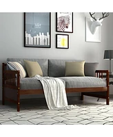 Gymax Twin Wooden Slats Daybed Frame Support Platform W/Rails Cherry