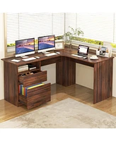 Gouun L-Shaped Computer Desk with Letter File Drawer