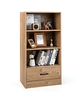 Gouun 4-Tier Storage Bookcase with Open Shelves Drawer and Anti-toppling Device