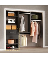 Lovmor Short Tower Wood Built In Closet Organizer Unit, Wood Closet Organizer Starter Kit, Mounted Closet Systems with 2 Drawers