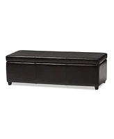 Baxton Studio Dark Brown Faux Leather Storage Bench Ottoman with Stitching