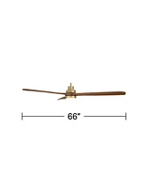 Casa Vieja 66" Delta Xl Modern Indoor Ceiling Fan 3 Blade Led Light Remote Control Soft Brass Finish Brown Walnut Finish Blades Bedroom Living Room Ki