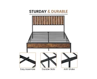 gaomon Queen Bed Frame with Headboard and Footboard, Metal Bed Frame with 14 Heavy Duty Steel Slats, Metal Queen Bed Frame, Under-Bed Storage, No Box
