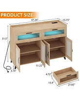 gaomon Sideboard Buffet Cabinet With Power Outlet & Led Light