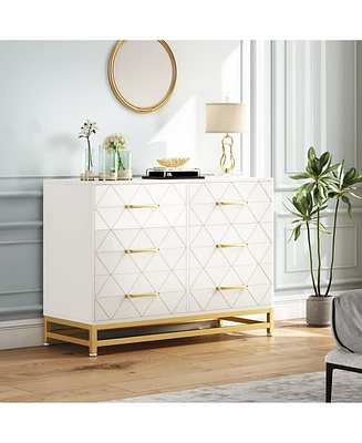 gaomon 6 Drawer Dresser Bedroom Wooden with Large Capacity, Wood Chest of Drawers with Metal Handle, White Dresser for Bedroom, Living Room