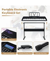 Gymax 61-Key Portable Electronic Keyboard Piano w/ Stand & Stool Complete Digital Piano Set