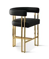 Maison Boucle Set of 3 Faux Leather Counter Stools–Curved Armrests, Gold Legs, Modern Design for Kitchen & Bar-Maison Boucle