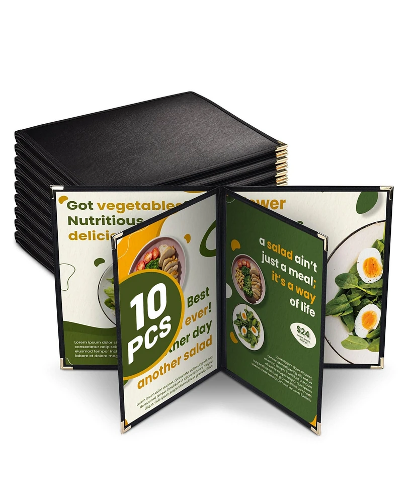 WeChef 10 Pack Restaurant Menu Covers 8.5" x 11" Book Style 4 Pages 6 Views Cafe