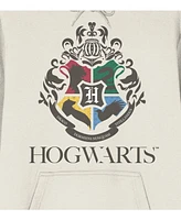 Harry Potter Minimal Hogwarts Crest Long Sleeve Natural Adult Hooded Sweatshirt-xl