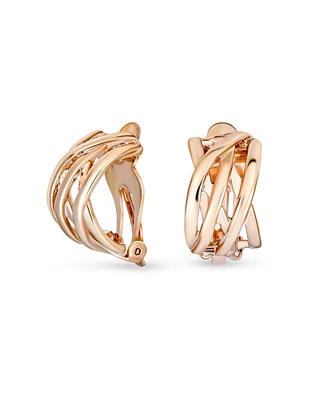 Bling Jewelry Classic Open Criss Cross Twist Wire Celtic Knot Weave Wide Half Hoop Clip On Earrings Non Pierced Ears