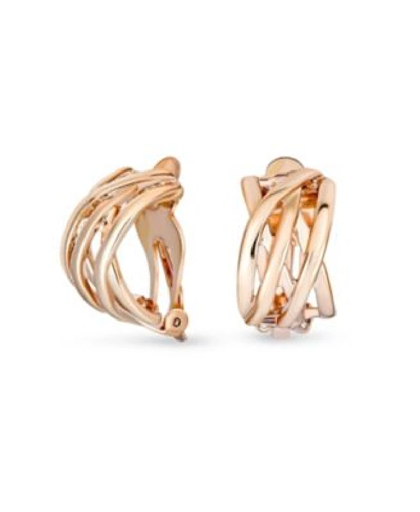 Bling Jewelry Classic Open Criss Cross Twist Wire Celtic Knot Weave Wide Half Hoop Clip On Earrings Non Pierced Ears