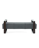 The Pop Home Sleek Long Ottoman Bench, Gray Linen Upholstery with Wooden Legs-The Pop Home