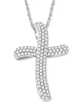 Diamond Pave Cross 18" Pendant Necklace (1 ct. t.w.) in Sterling Silver