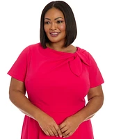 London Times Plus Tie-Neck Fit & Flare Dress